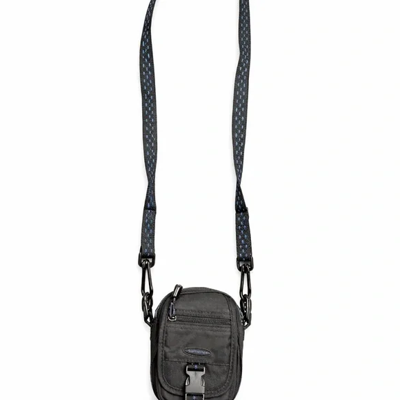 Samsonite Compact Crossbody Travel Bag – Black Nylon w/ Blue Stitch Strap - Picture 4 of 4